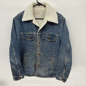 Vintage 70s Jc Penny Sherpa Lined Button Denim Trucker Jacket Western Barn USA L